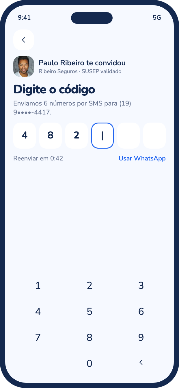 Tela do cliente digitando o código de ativação