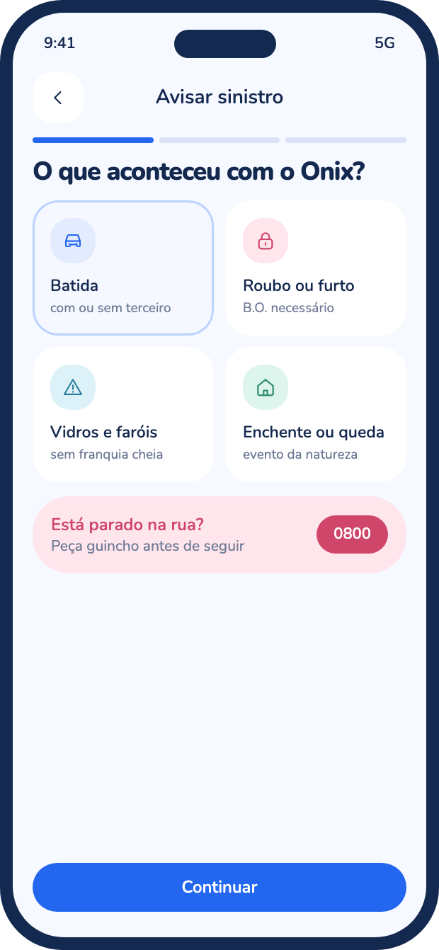 Aviso de sinistro, escolha do que aconteceu