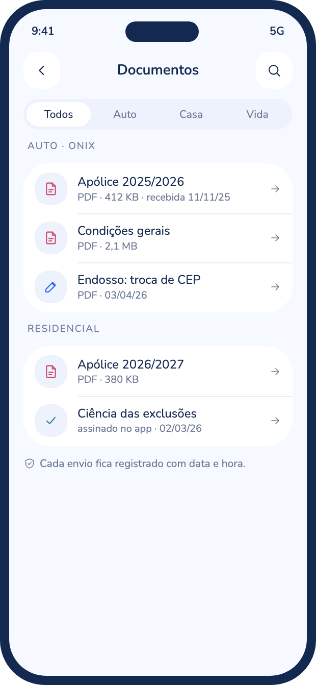 Lista de documentos das apólices
