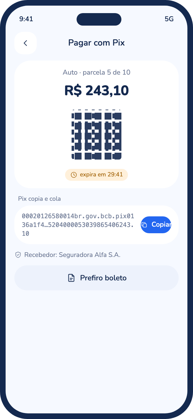 Tela de pagamento por Pix