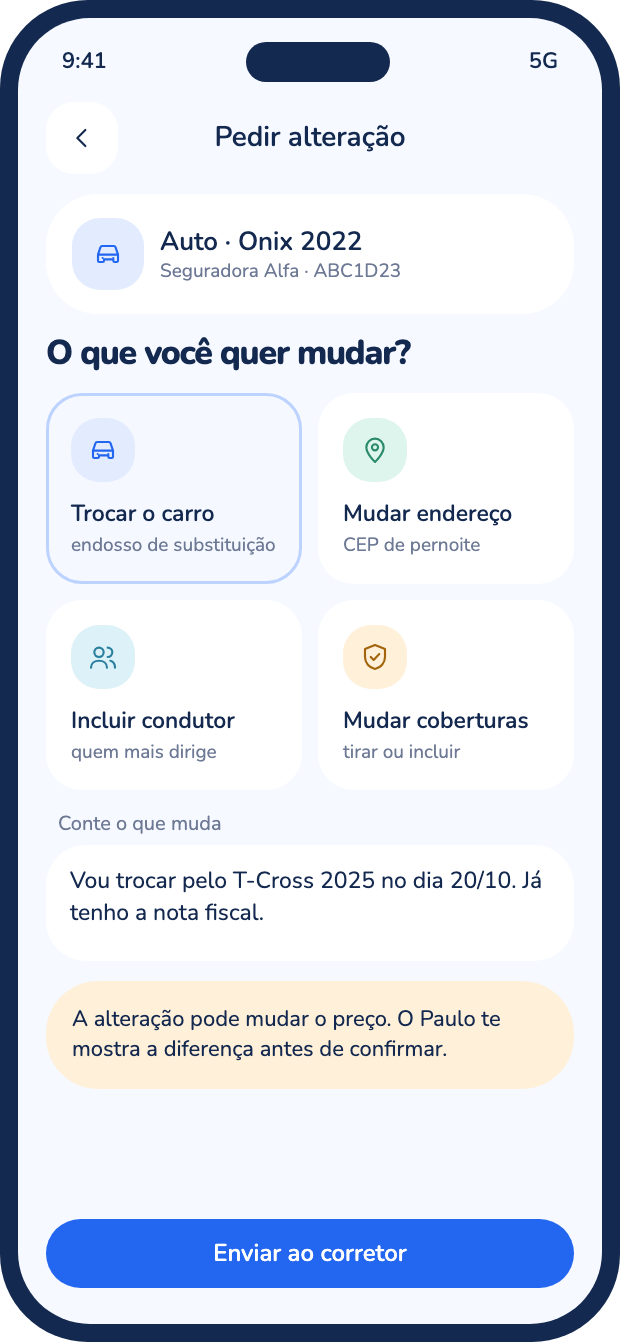Pedido de alteração da apólice